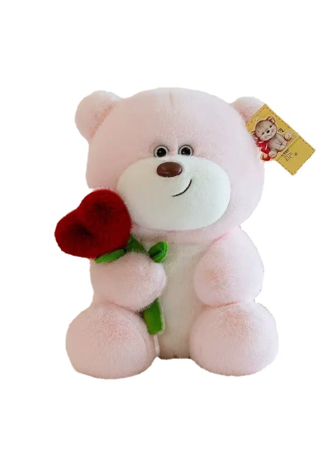 المنزل الذكي دمية دب تيدي من هوم سمارت تحمل وردة على شكل قلب أحمر، طولها 28 سم - لعبة محشوة ناعمة من القطيفة، هدية مثالية لعيد الحب والذكرى السنوية وأعياد الميلاد - Image 1